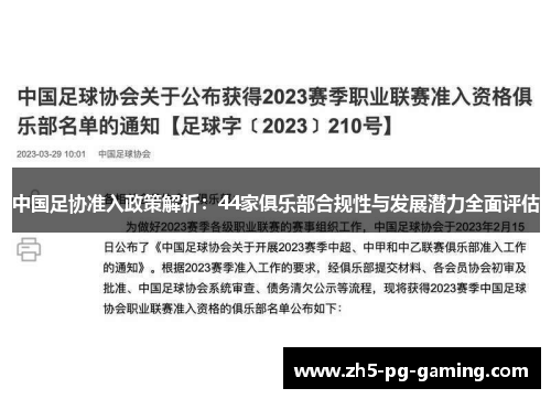 中国足协准入政策解析：44家俱乐部合规性与发展潜力全面评估