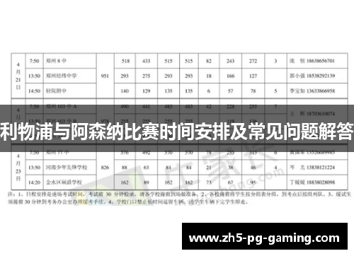 利物浦与阿森纳比赛时间安排及常见问题解答 利物浦与阿森纳比赛时间安排及常见问题解答