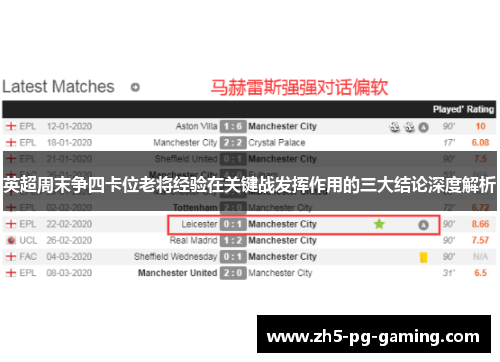 英超周末争四卡位老将经验在关键战发挥作用的三大结论深度解析